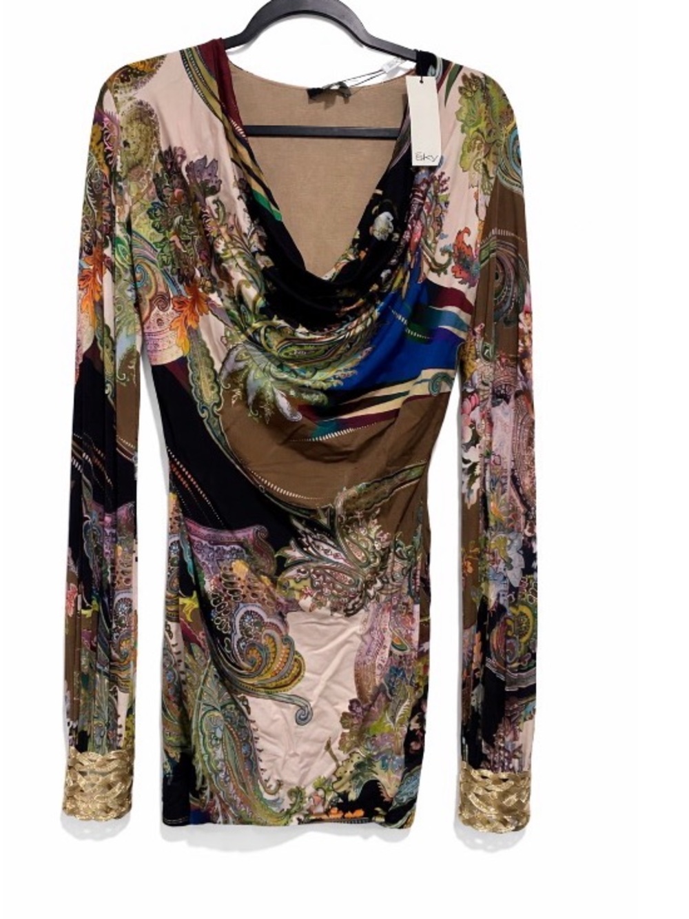 Sky Dress Mini size large Floral Paisley Cowl-Neck bracelet cuffs sheath NWT - Picture 2 of 15